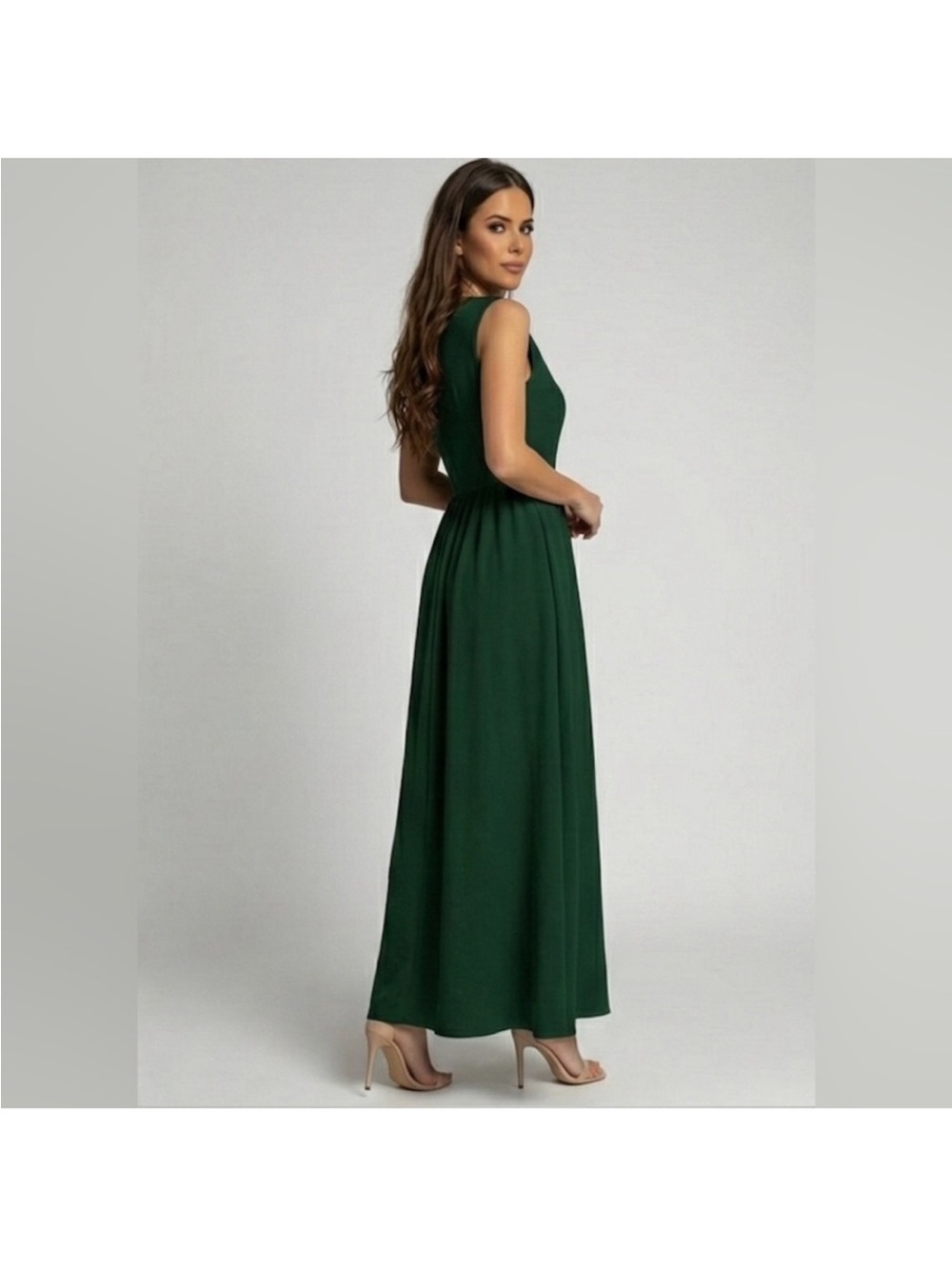 Gathered-Waist A-Line Maxi Dress With Pockets in Gorgeous Forest Green - Picture 5 of 6